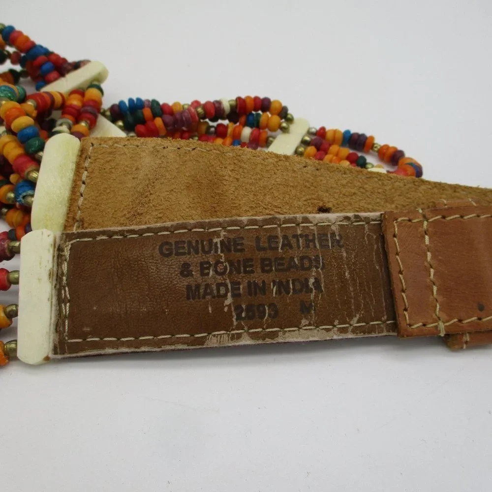 𝅺vintage Genuine Leather & Bone Beads Belt